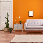 Orange,Living,Room,And,Orange,Wall,Background,Light,Grey,Sofa