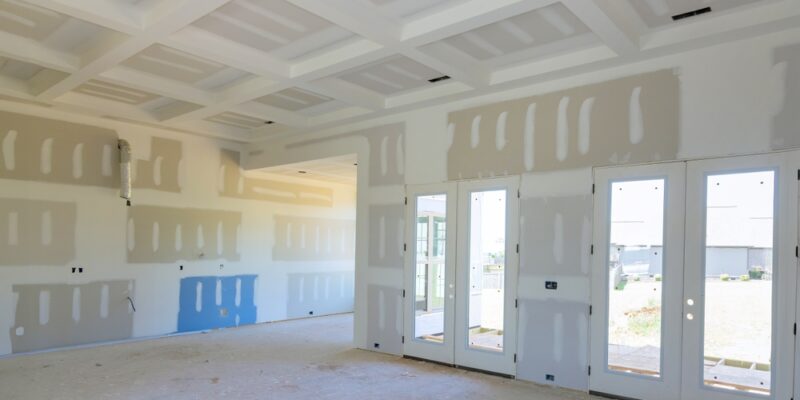 Walls,Of,New,Home,Constructed,With,Gypsum,Plaster,Are,Ready